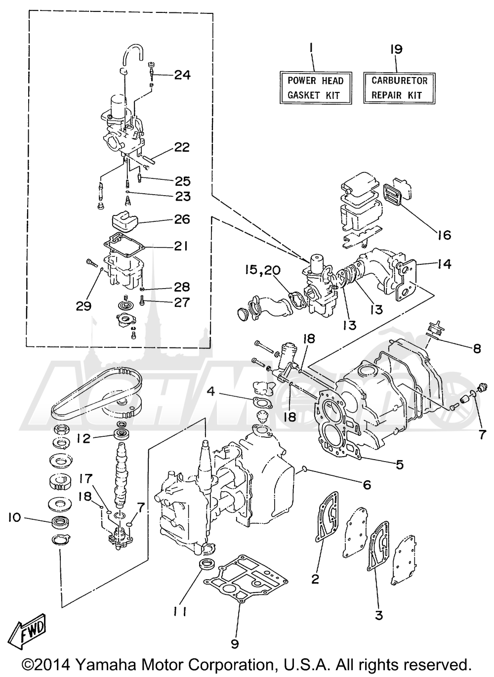 Запчасти для Лодочного мотора Yamaha 1998 F9.9MSHW/F9.9ELRW/F9.9MLHW Раздел: REPAIR KIT 1 | ремкомплект 1