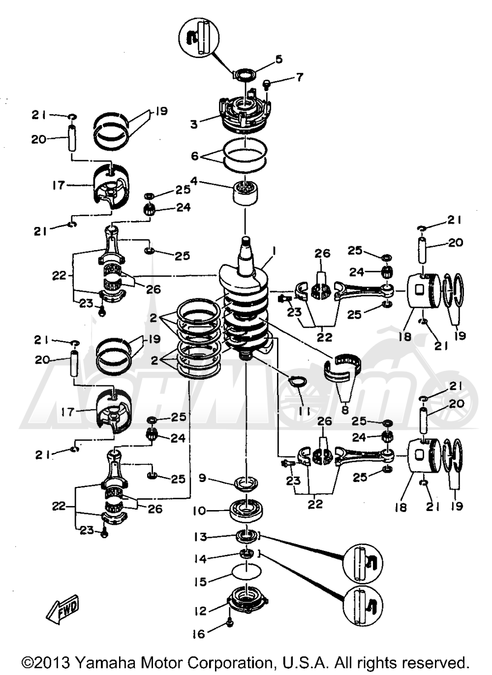 Запчасти для Лодочного мотора Yamaha 1998 L130TXRW/S115TXRW/115TJRW/S115TLRW/S130TXRW/130TLRW/S130TLRW/115TLRW Раздел: CRANKSHAFT PISTON | коленвал поршень