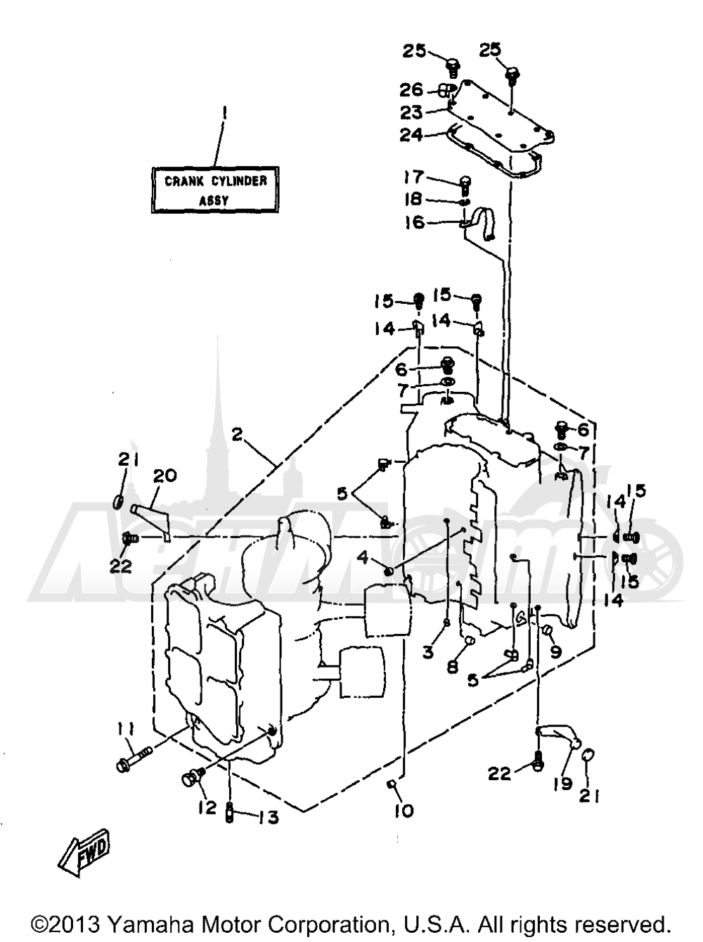 Запчасти для Лодочного мотора Yamaha 1998 L130TXRW/S115TXRW/115TJRW/S115TLRW/S130TXRW/130TLRW/S130TLRW/115TLRW Раздел: CYLINDER CRANKCASE | цилиндр картер
