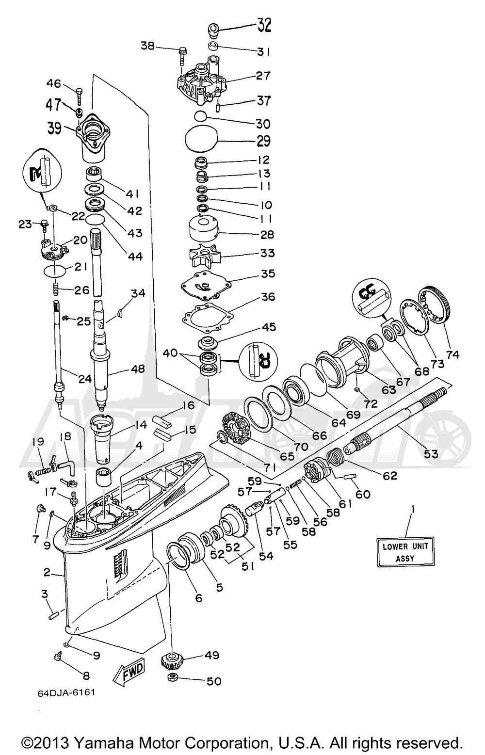 Запчасти для Лодочного мотора Yamaha 1998 P200TLRW/P150TLRW/P175TLRW Раздел: LOWER CASING DRIVE 1 | нижний CASING привод 1