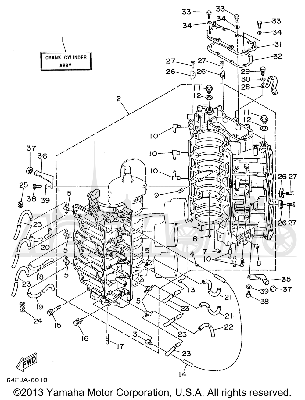 Запчасти для Лодочного мотора Yamaha 1998 P200TLRW/P150TLRW/P175TLRW Раздел: CYLINDER CRANKCASE 1 | цилиндр картер 1