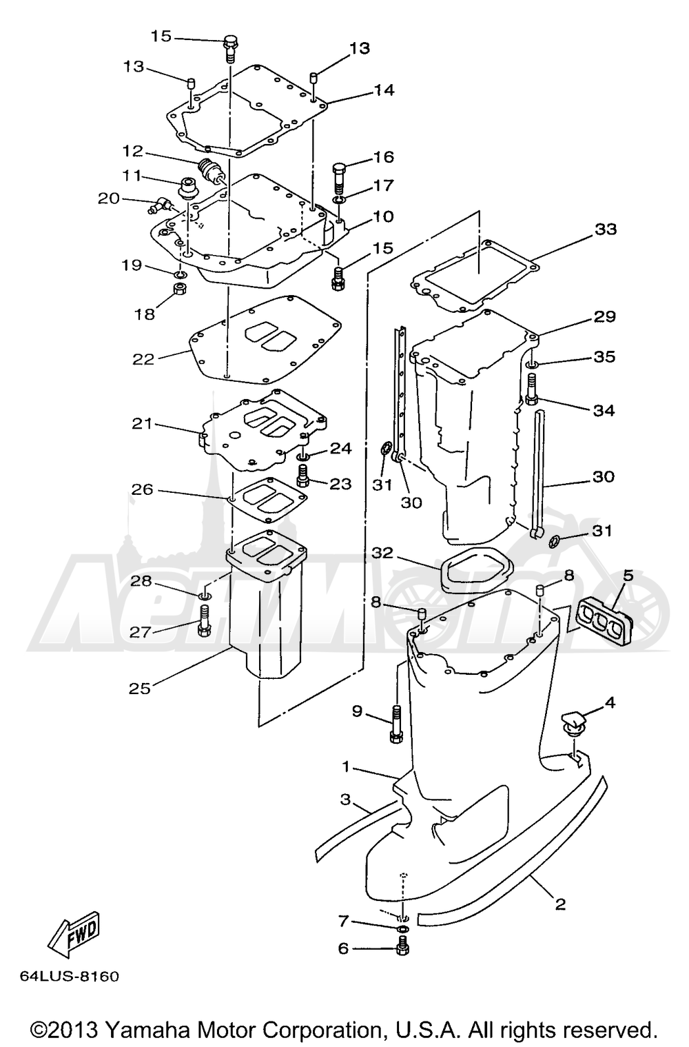 Запчасти для Лодочного мотора Yamaha 1998 P200TLRW/P150TLRW/P175TLRW Раздел: UPPER CASING | верхний CASING