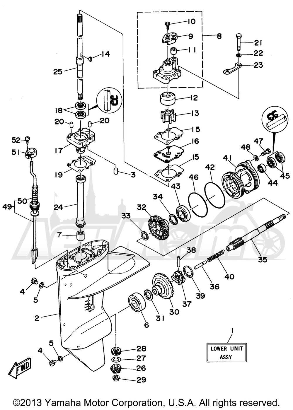 Запчасти для Лодочного мотора Yamaha 1998 T9.9EXRW/T9.9MXHW/T9.9EXHW/T9.9ELRW/T9.9MLHW/T9.9ELHW Раздел: LOWER CASING DRIVE 1 | нижний CASING привод 1