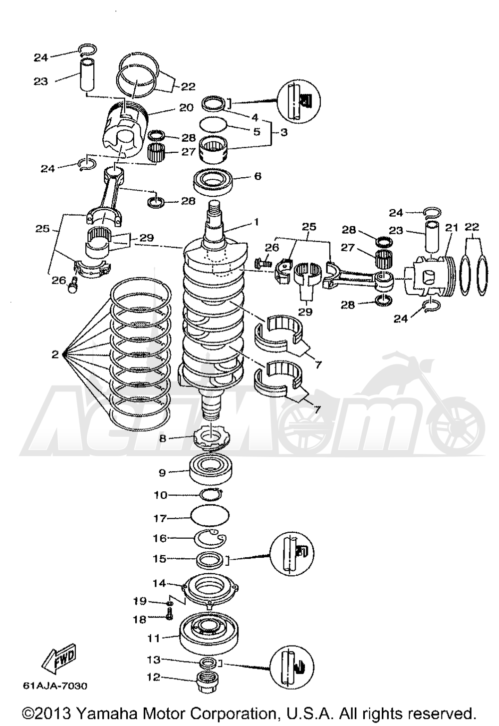 Запчасти для Лодочного мотора Yamaha 1998 V200TLRW Раздел: CRANKSHAFT PISTON | коленвал поршень