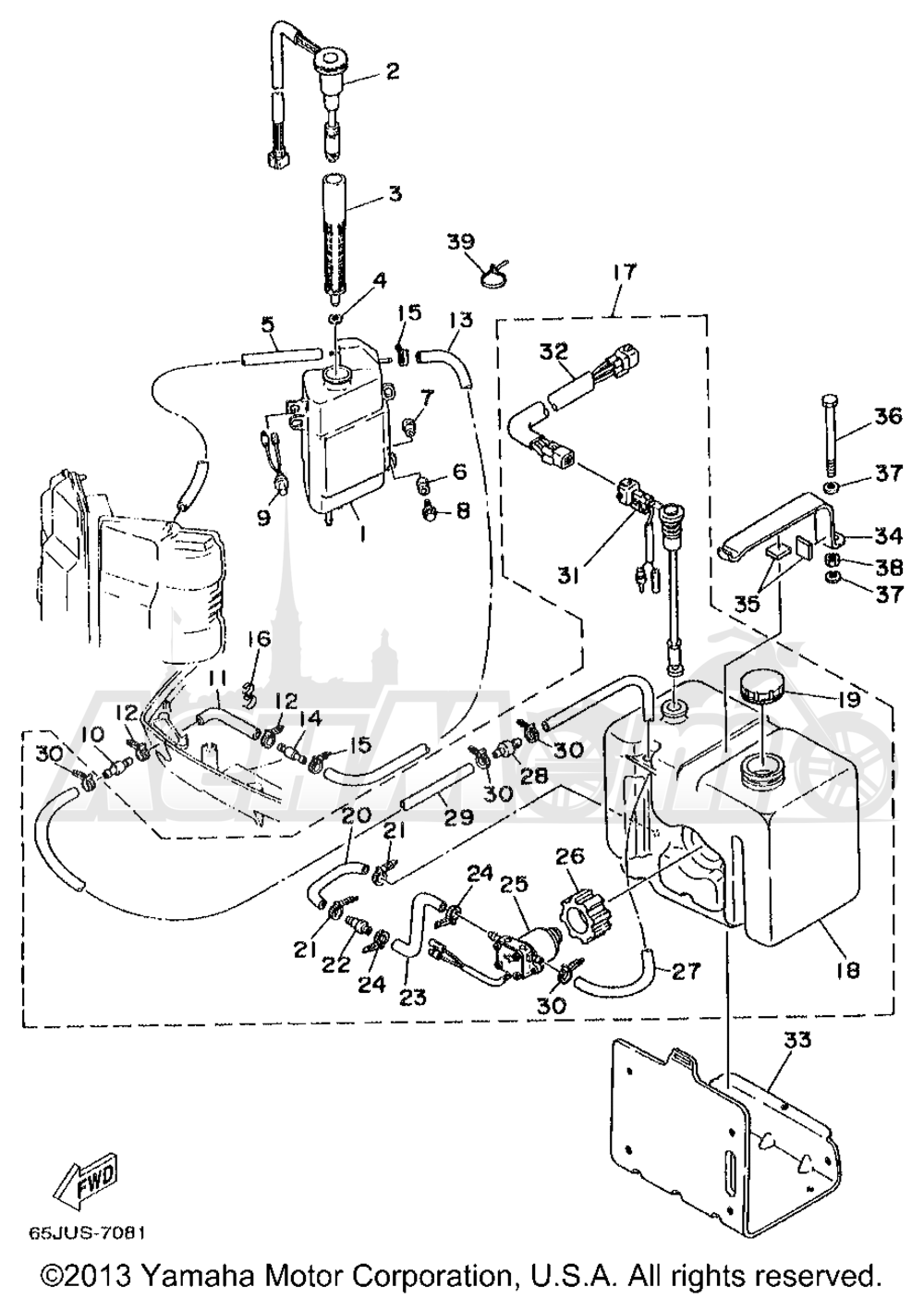 Запчасти для Лодочного мотора Yamaha 1998 V200TLRW Раздел: OIL TANK | маслобак