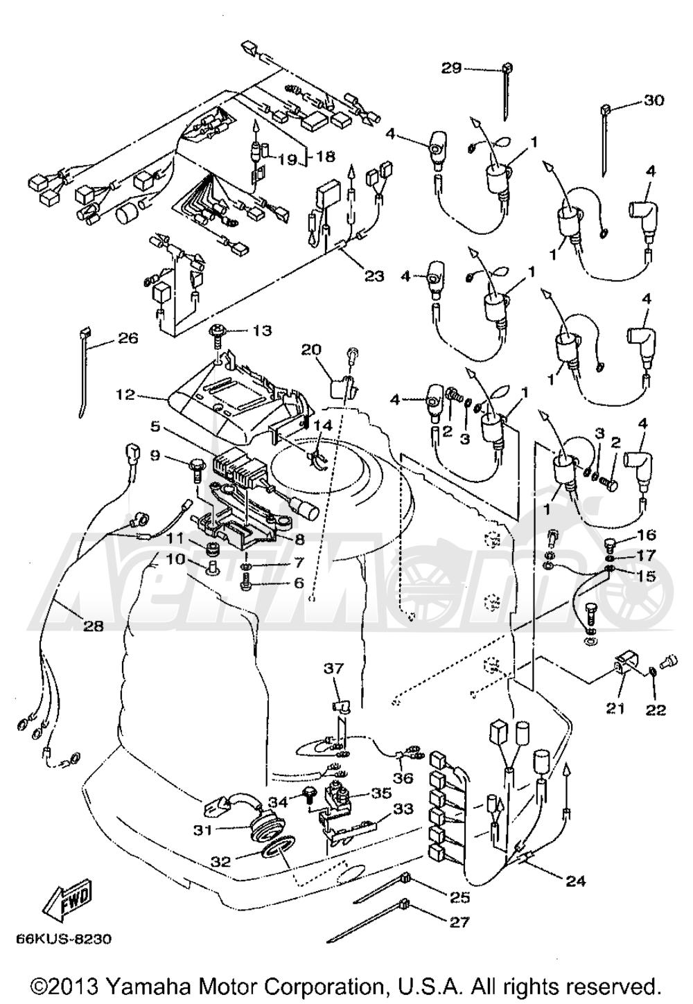 Запчасти для Лодочного мотора Yamaha 1998 V200TLRW Раздел: ELECTRICAL 2 | электрика 2