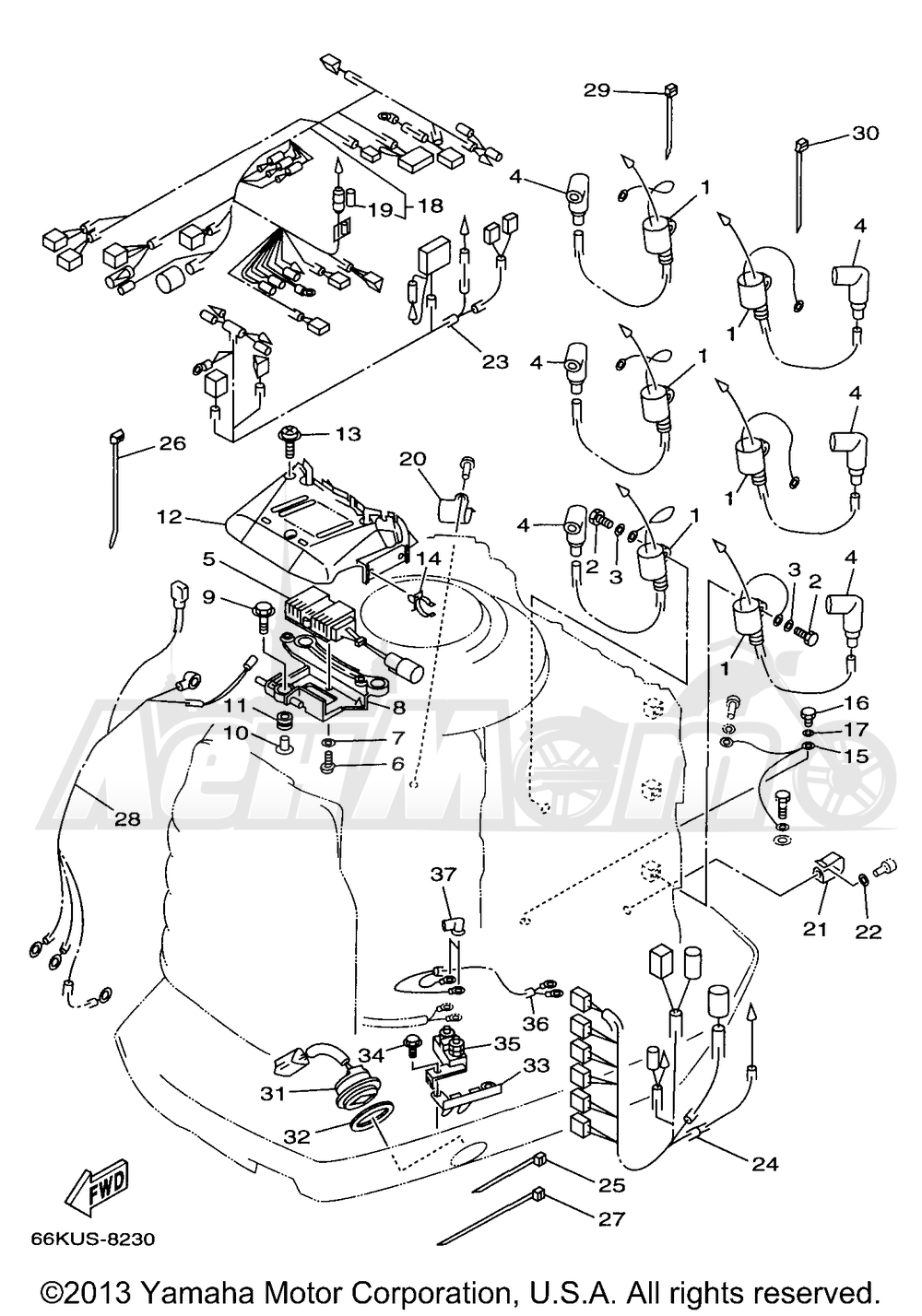 Запчасти для Лодочного мотора Yamaha 1998 V225TLRW Раздел: ELECTRICAL 2 | электрика 2