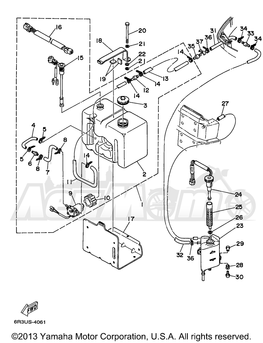 Запчасти для Лодочного мотора Yamaha 1997 225TLRV Раздел: OIL TANK | маслобак