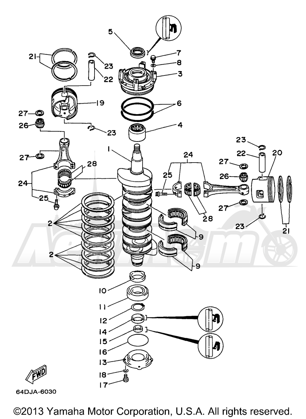 Запчасти для Лодочного мотора Yamaha 1997 225TLRV Раздел: CRANKSHAFT PISTON | коленвал поршень