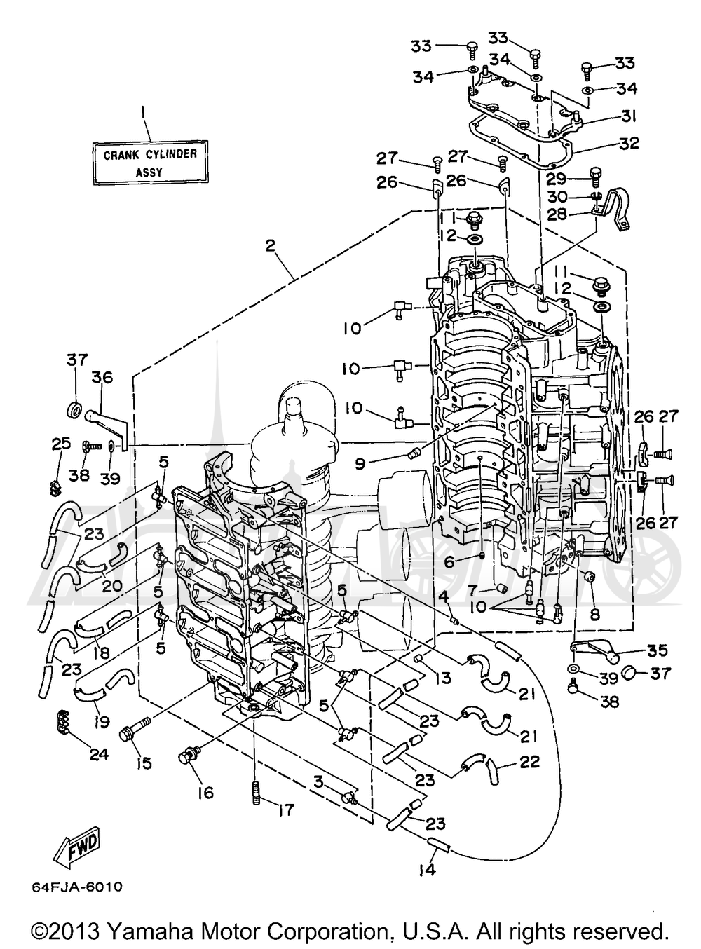 Запчасти для Лодочного мотора Yamaha 1997 225TLRV Раздел: CYLINDER CRANKCASE 1 | цилиндр картер 1