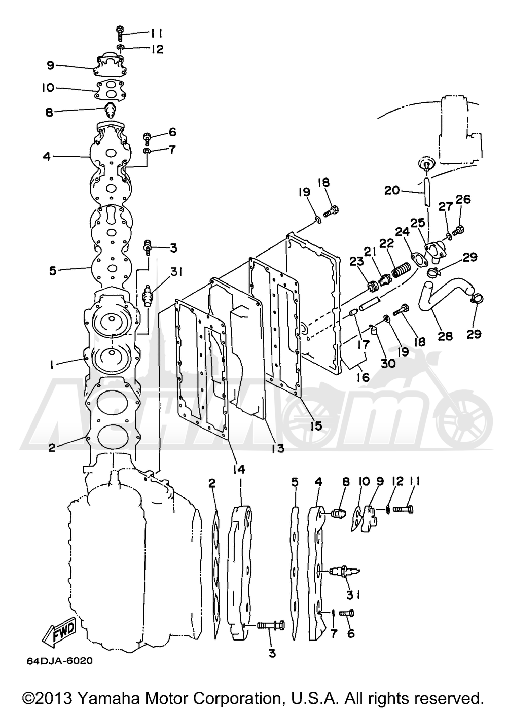 Запчасти для Лодочного мотора Yamaha 1997 225TLRV Раздел: CYLINDER CRANKCASE 2 | цилиндр картер 2