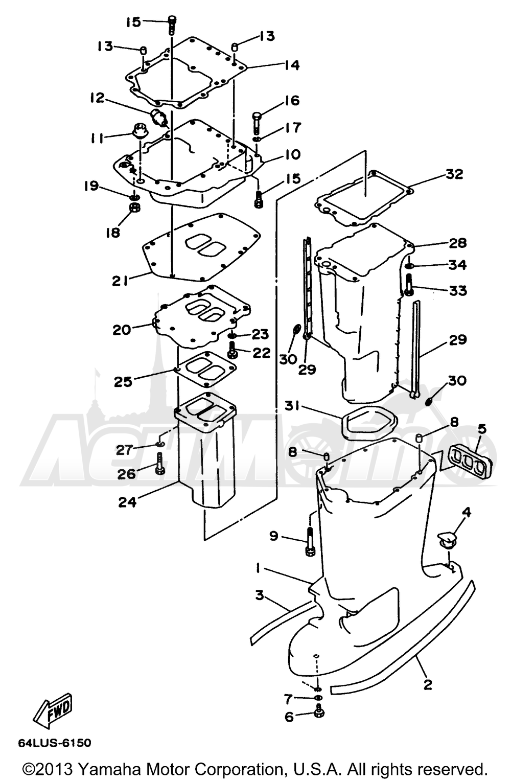 Запчасти для Лодочного мотора Yamaha 1997 225TLRV Раздел: UPPER CASING | верхний CASING