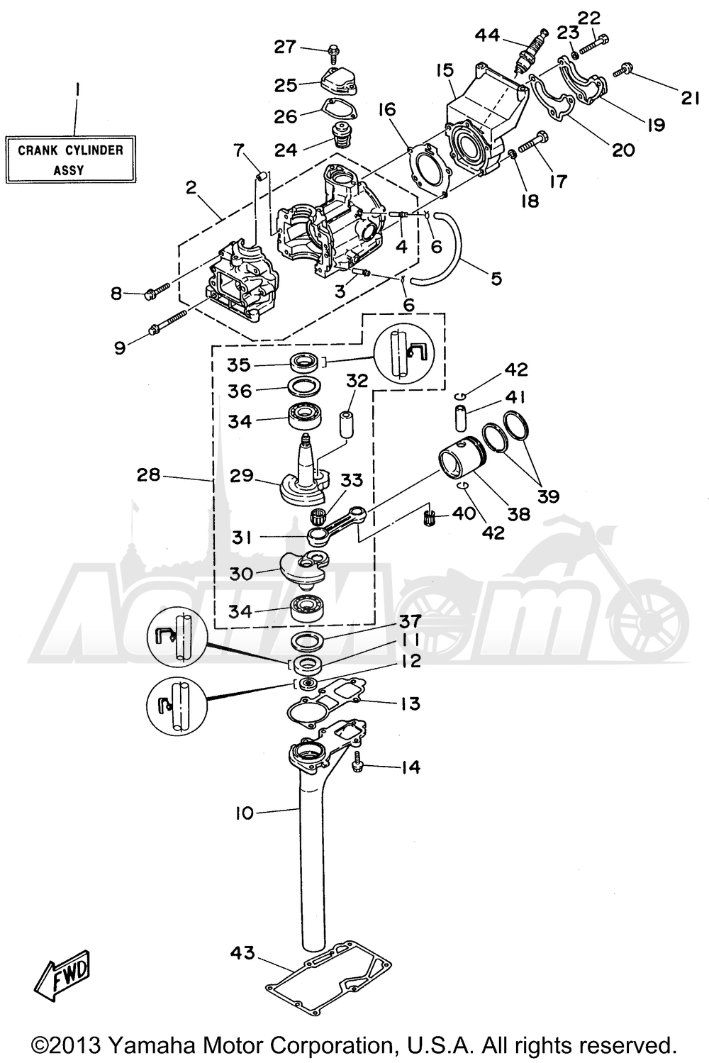Запчасти для Лодочного мотора Yamaha 1997 3MLHV/3MSHV Раздел: CYLINDER CRANKCASE | цилиндр картер