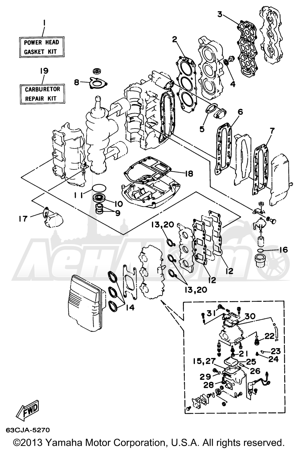 Запчасти для Лодочного мотора Yamaha 1997 40TLRV/50TLHV/40MLHV/40MSHV/50EJRV/40TLHV/40EJRV/50ELRV/50TLRV/40ELRV/40MJHV/40ESRV Раздел: REPAIR KIT 1 | ремкомплект 1