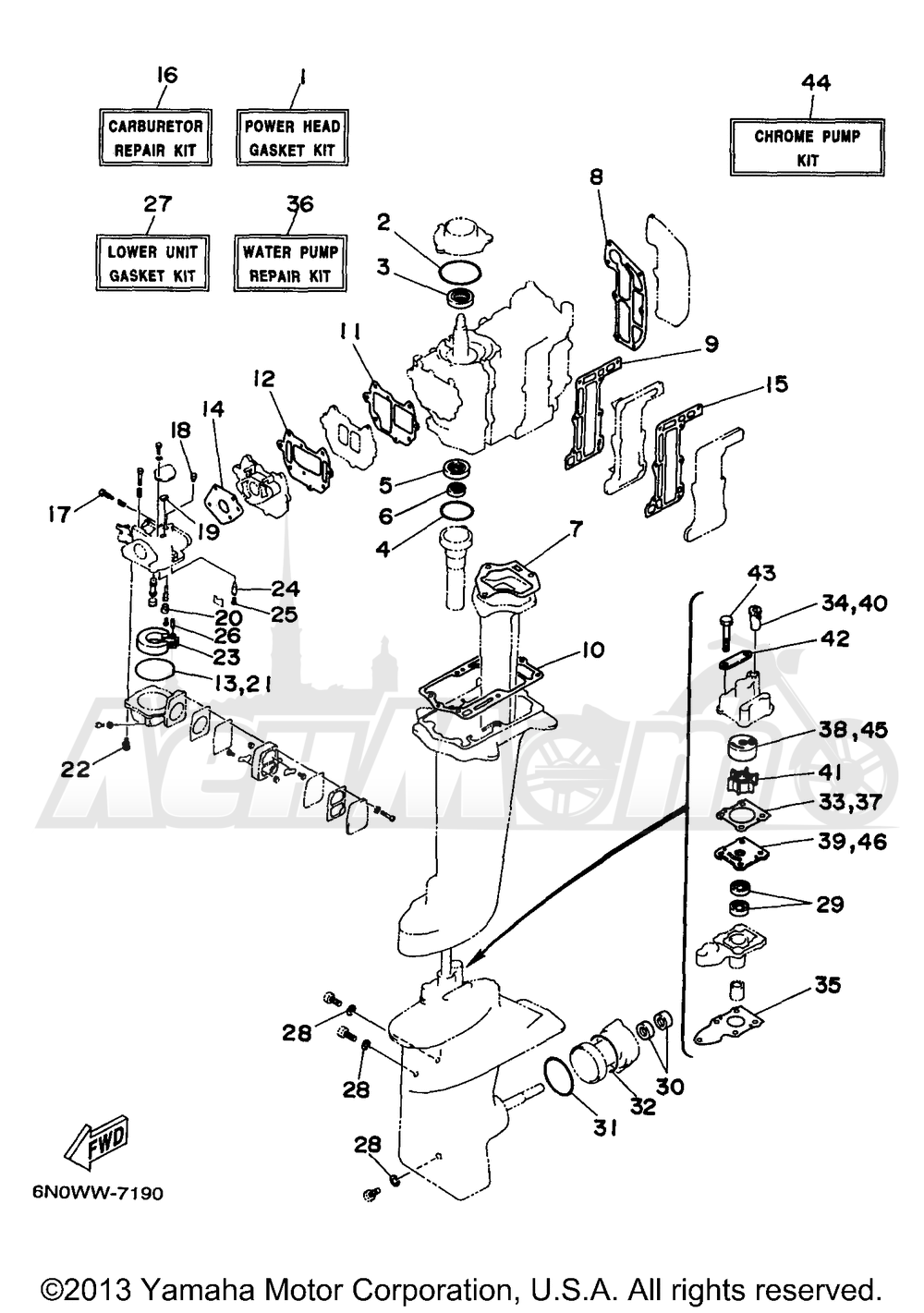 Запчасти для Лодочного мотора Yamaha 1997 8MSHV/8MLHV Раздел: REPAIR KIT 1 | ремкомплект 1