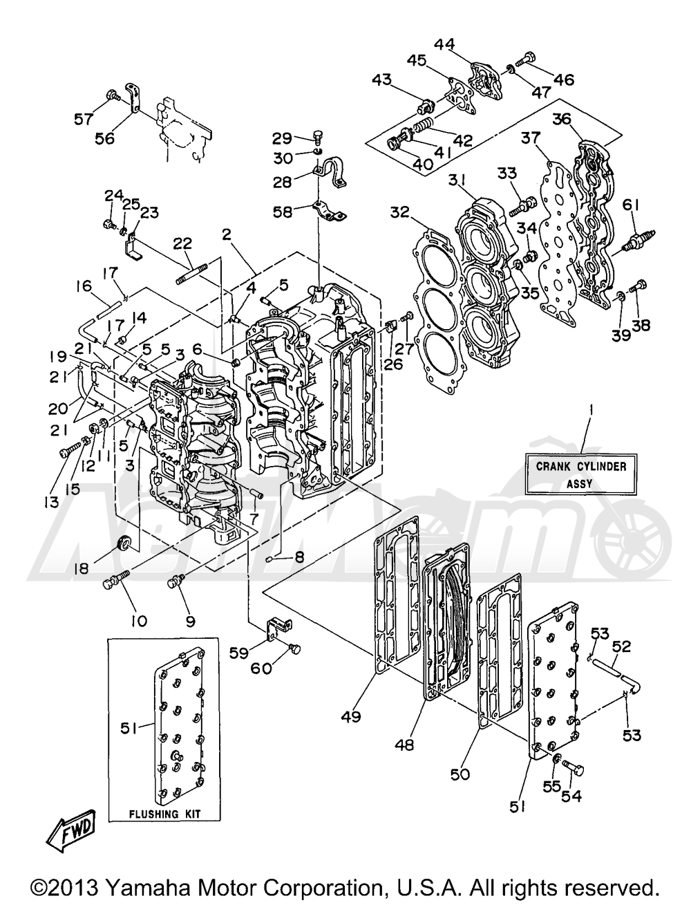 Запчасти для Лодочного мотора Yamaha 1997 90TLRV/B90TLRV/90TJRV Раздел: CYLINDER CRANKCASE | цилиндр картер