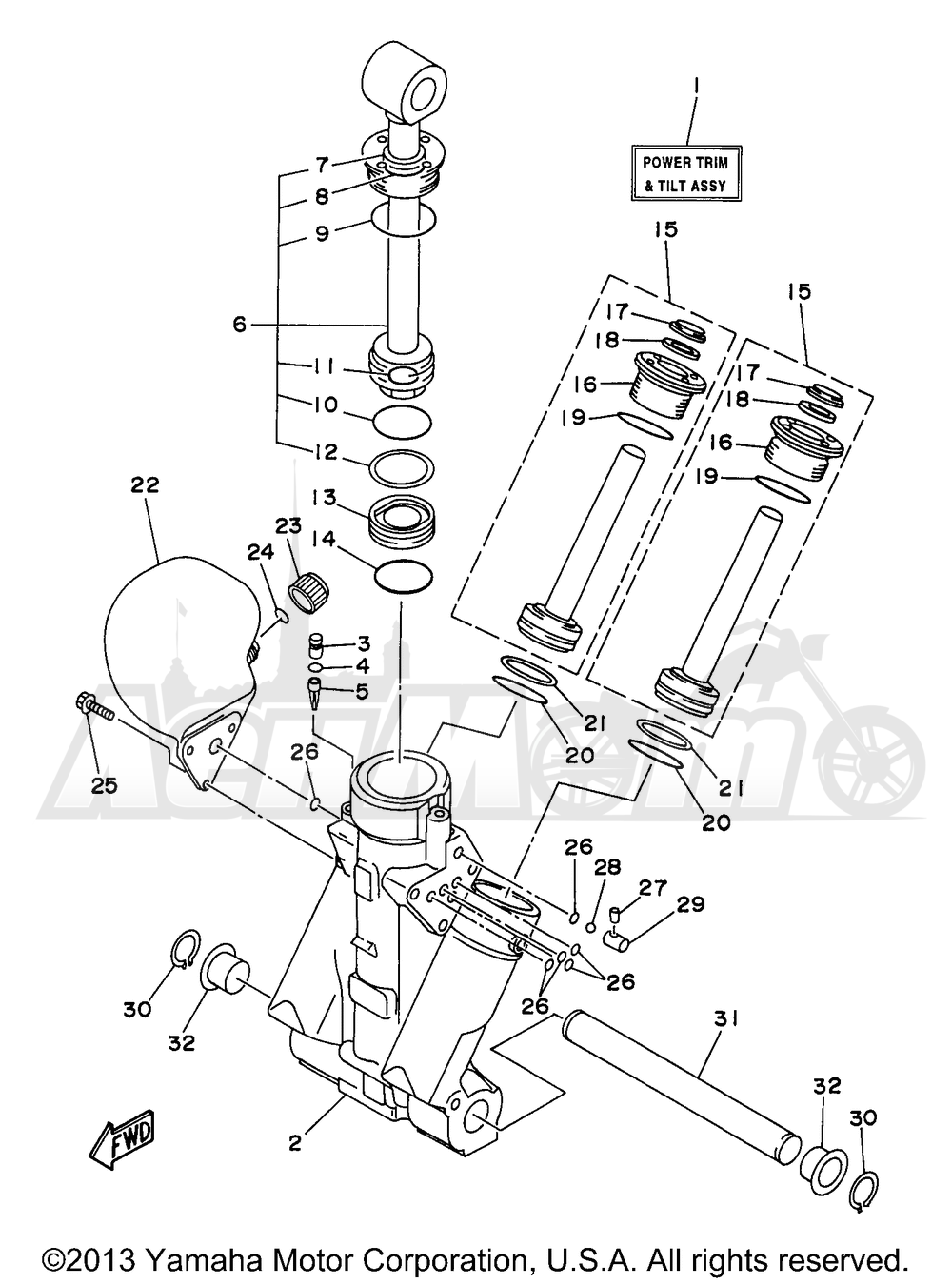Запчасти для Лодочного мотора Yamaha 1997 C115TLRV/C115TXRV Раздел: POWER TRIM TILT ASSEMBLY 1 | мощность регулировка наклона в сборе 1
