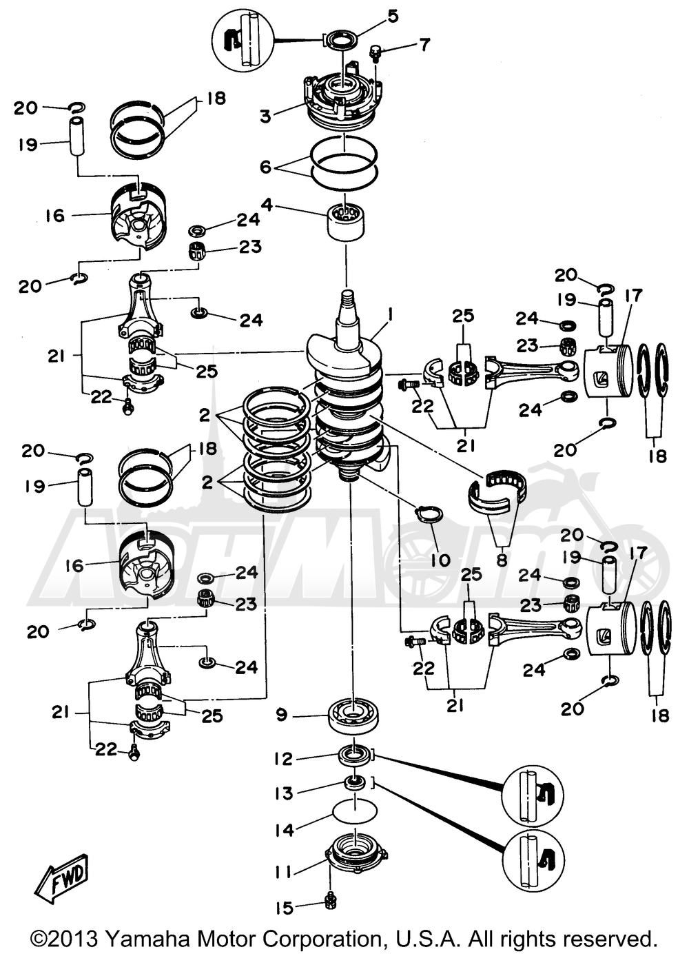 Запчасти для Лодочного мотора Yamaha 1997 C115TLRV/C115TXRV Раздел: CRANKSHAFT PISTON | коленвал поршень