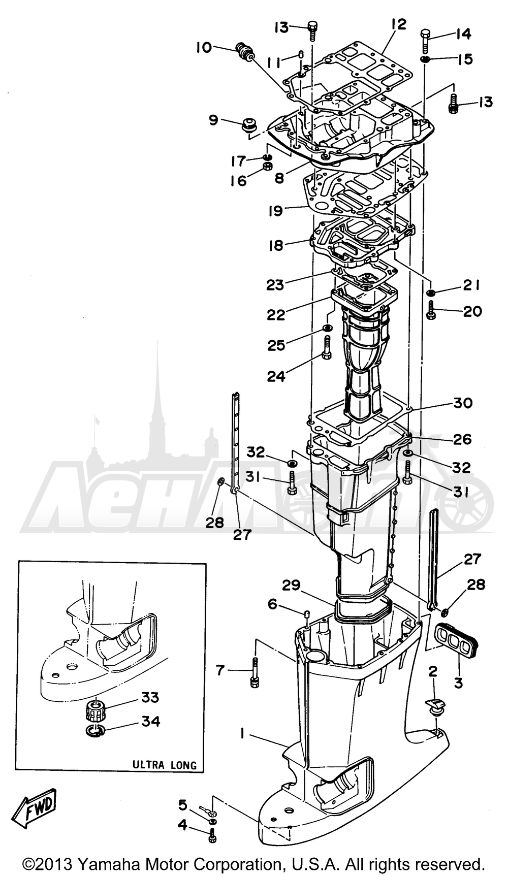 Запчасти для Лодочного мотора Yamaha 1997 C115TLRV/C115TXRV Раздел: UPPER CASING | верхний CASING