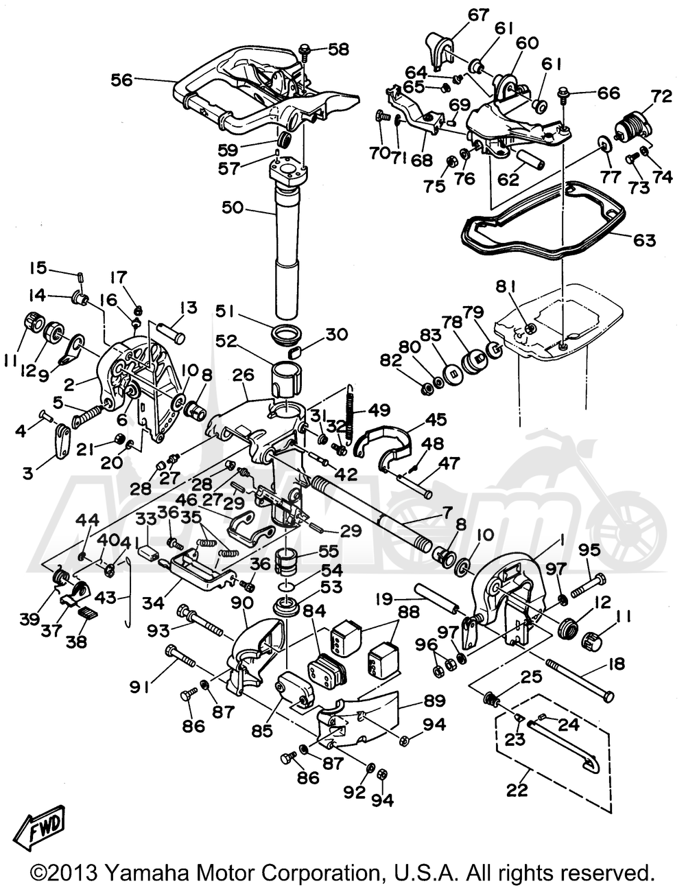 Запчасти для Лодочного мотора Yamaha 1997 C25ELHV/C25MSHV/C25ELRV/C25MLHV Раздел: BRACKET 1 | опора, кронштейн 1