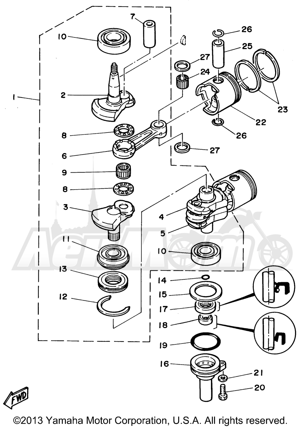 Запчасти для Лодочного мотора Yamaha 1997 C25ELHV/C25MSHV/C25ELRV/C25MLHV Раздел: CRANKSHAFT PISTON | коленвал поршень