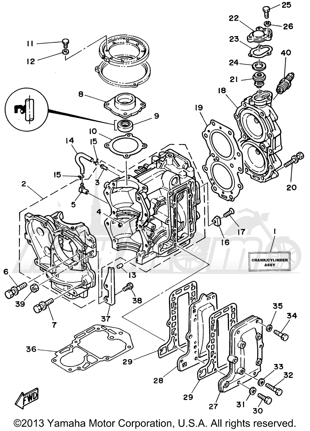 Запчасти для Лодочного мотора Yamaha 1997 C25ELHV/C25MSHV/C25ELRV/C25MLHV Раздел: CYLINDER CRANKCASE | цилиндр картер