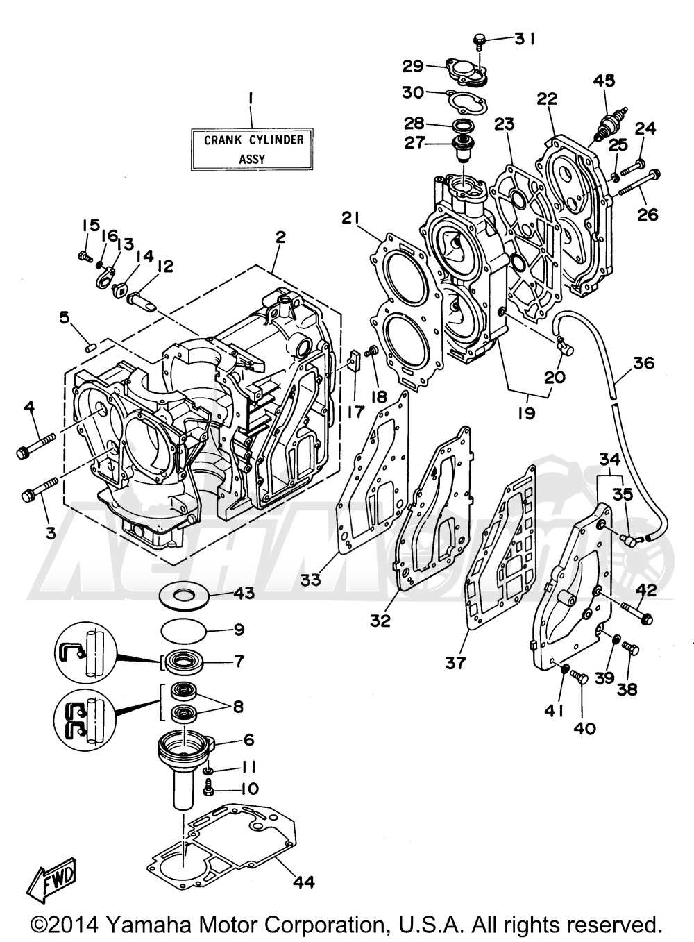Запчасти для Лодочного мотора Yamaha 1997 C30ELRV Раздел: CYLINDER CRANKCASE | цилиндр картер