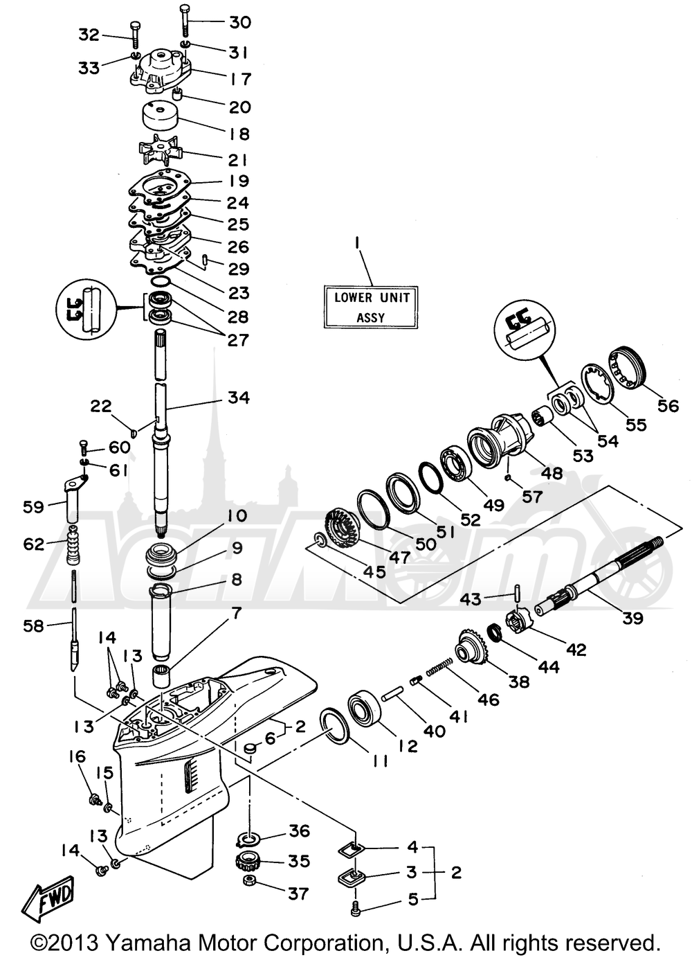 Запчасти для Лодочного мотора Yamaha 1997 C40MSHV/C40ELRV/C40ESHV/C40PLRV Раздел: LOWER CASING DRIVE 1 | нижний CASING привод 1