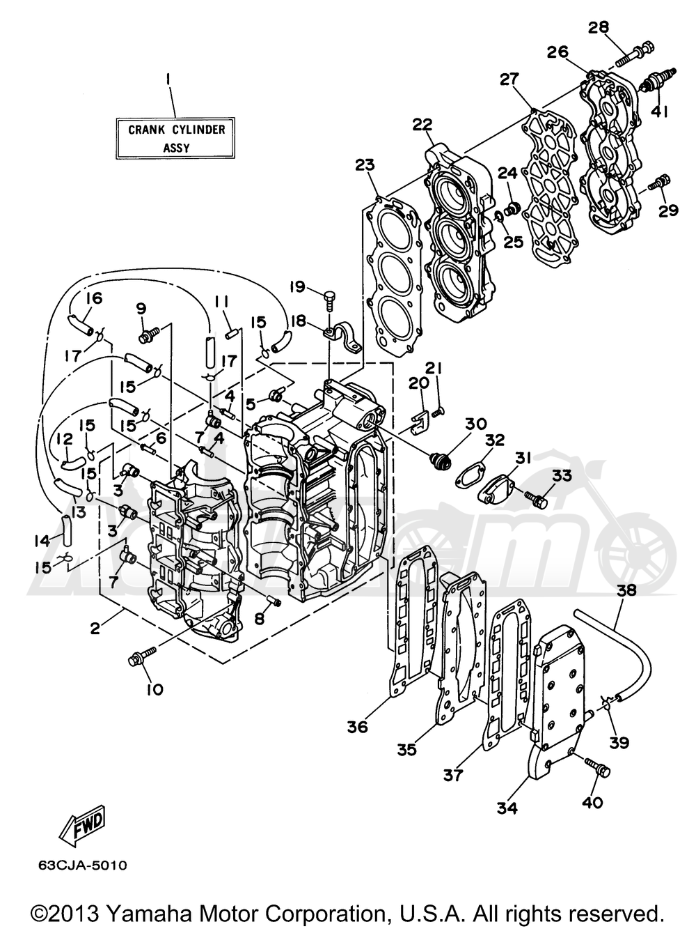 Запчасти для Лодочного мотора Yamaha 1997 C40TLRV Раздел: CYLINDER - CRANKCASE | цилиндр картер