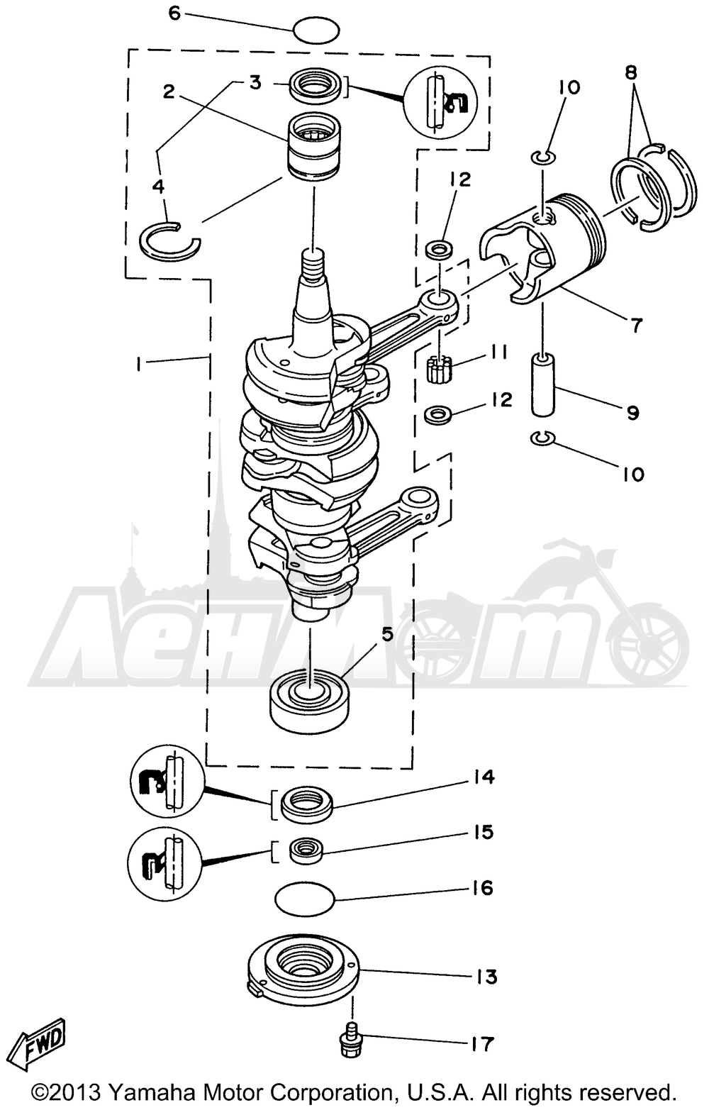 Запчасти для Лодочного мотора Yamaha 1997 C60TLRV Раздел: CRANKSHAFT PISTON | коленвал поршень