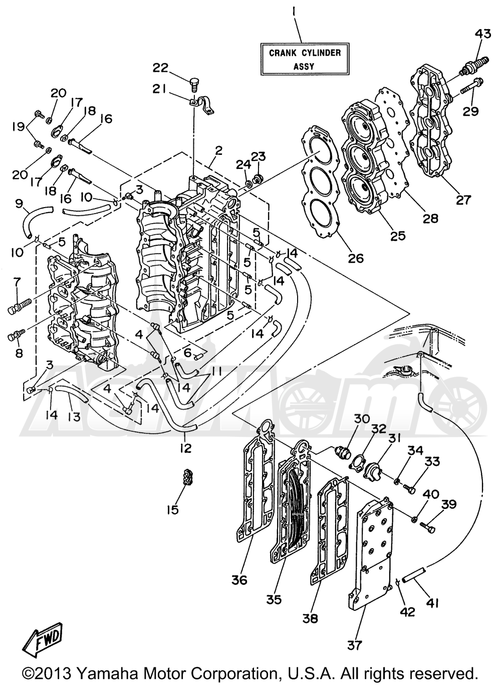 Запчасти для Лодочного мотора Yamaha 1997 C60TLRV Раздел: CYLINDER CRANKCASE | цилиндр картер